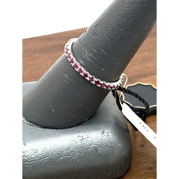 Suzy Levian Eternity Ring 14k White Gold Ruby 2mm Wedding Band Women's S… - Picture 8 of 14